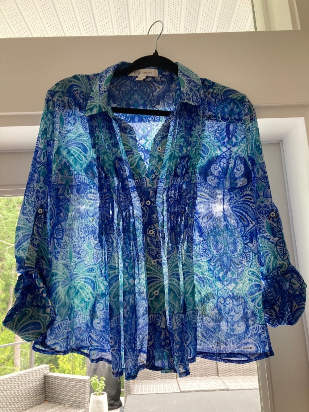 Cristina B. Blue Long-Sleeved Collared Shirt, Size S